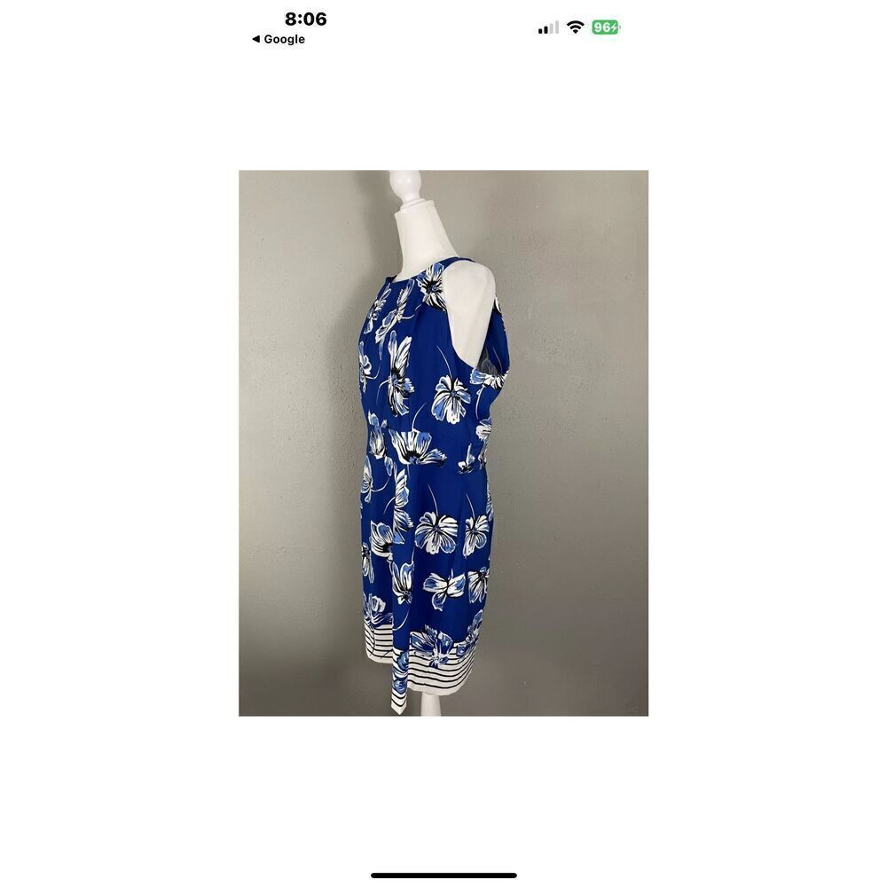 Dress Barn Size 16 Sleeveless Sheath Dress Blue Floral Party Cocktail Resortwear - Picture 9 of 13